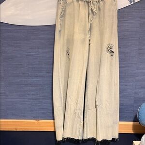 POL Light Blue Distressed Flare Pants